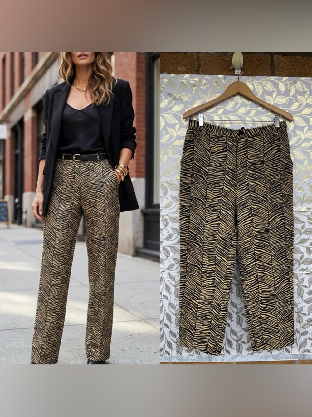 Rachel Comey Zebra Metallic Brocade Pants Gold Black Wide Leg Button Fly Size 10